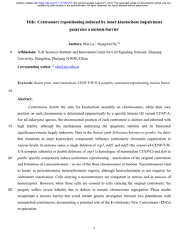 Centromere Repositioning Induced by Inner Kinetochore Impairment Generates a Meiosis Barrier