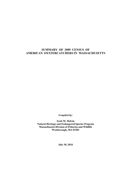 Summary of 2009 Census of American Oystercatchers in Massachusetts
