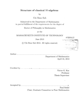 Structure of Classical W-Algebras Uhi Rinn