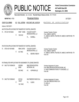 Broadcast Actions 8/17/2011