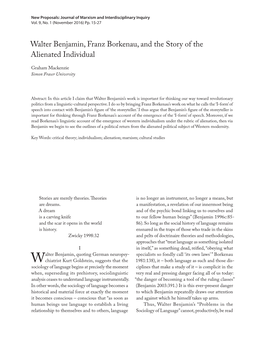 Walter Benjamin, Franz Borkenau, and the Story of the Alienated Individual