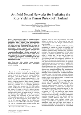 Artificial Neural Networks for Predicting the Rice Yield in Phimai District of Thailand