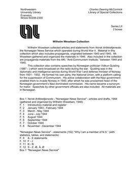 Northwestern Charles Deering Mccormick University Library Library of Special Collections Evanston, Illinois 60208-2300 Series LI