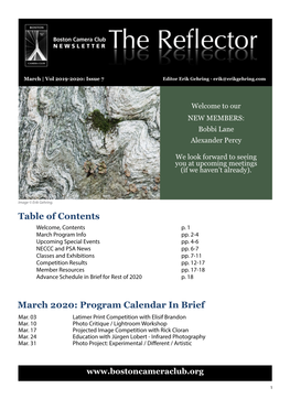 Table of Contents March 2020: Program