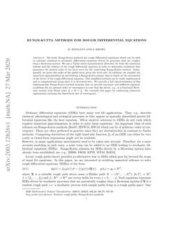 Arxiv:2003.12626V1 [Math.NA] 27 Mar 2020 ∈ Where X Is a Suitable Rough Path Above Some Α-H¨Olderpath X = (X1,...,Xd): [0,T ] Rd, M M → F = (F1