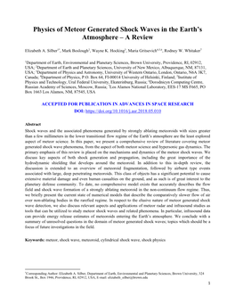 Physics of Meteor Generated Shock Waves in the Earth's Atmosphere