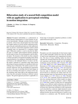 Bifurcation Study of a Neural Field Competition Model with an Application to Perceptual Switching in Motion Integration