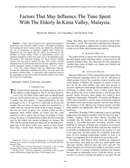 Factors That May Influence the Time Spent with the Elderly in Kinta Valley, Malaysia