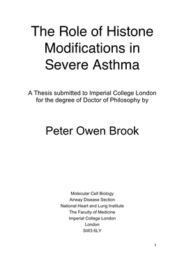 The Role of Histone Modifications in Severe Asthma
