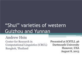 “Shui” Varieties of Western Guizhou and Yunnan