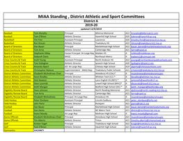 MIAA Standing , District Athletic and Sport Committees
