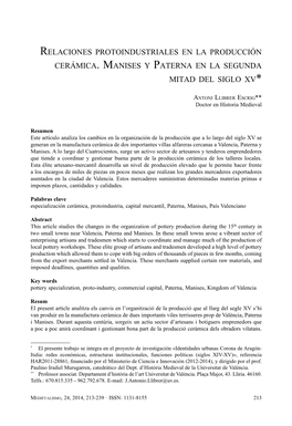 Relaciones Protoindustriales En La Producción Cerámica