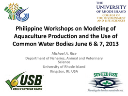 Modelling Aquaculture Production Workshops Rice