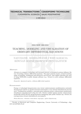 Teaching, Modeling and Visualisation of Ordinary Differential Equations Nauczanie, Modelowanie I Wizualizacja Równań Różnicz