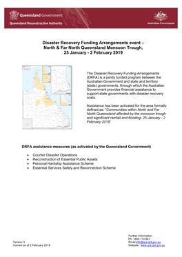 Disaster Recovery Funding Arrangements Event – North & Far North Queensland Monsoon Trough, 25 January