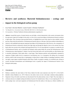 Reviews and Syntheses: Bacterial Bioluminescence – Ecology and Impact in the Biological Carbon Pump