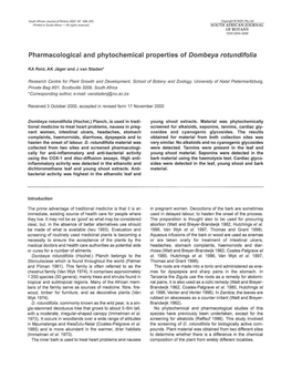 Pharmacological and Phytochemical Properties of Dombeya Rotundifolia