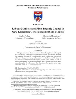 Labour Markets and Firm-Specific Capital in New Keynesian General Equilibrium Models*