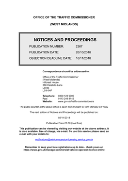 Notices and Proceedings for the West Midlands