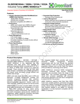 GLS85VM1004A / 1008A / 1016A / 1032A Industrial Temp Emmc Nandrive™