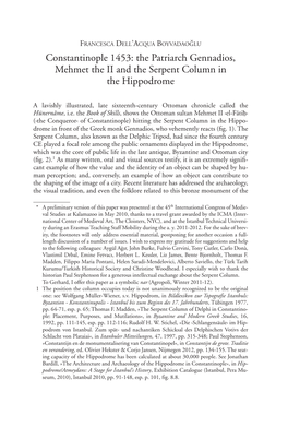 Constantinople 1453: the Patriarch Gennadios, Mehmet the II and the Serpent Column in the Hippodrome