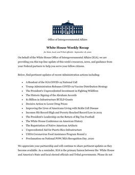 Office of Intergovernmental Affairs White House Weekly Recap