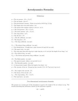 Aerodynamics Formulas