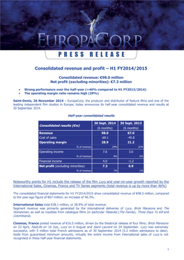 Consolidated Revenue and Profit – H1 FY2014/2015