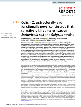 Colicin Z, a Structurally and Functionally Novel Colicin Type That Selectively Kills Enteroinvasive Escherichia Coli and Shigell