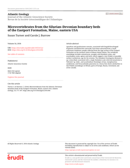 Microvertebrates from the Silurian–Devonian Boundary Beds of the Eastport Formation, Maine, Eastern USA Susan Turner and Carole J