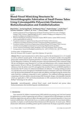 Blood-Vessel Mimicking Structures by Stereolithographic Fabrication of Small Porous Tubes Using Cytocompatible Polyacrylate Elas