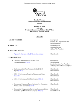 Board of Trustees Compensation and Labor Committee Meeting October 28, 2015 8:30 A.M. President's Boardroom, Millican Hall, 3R