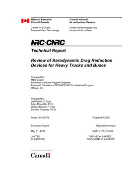 Technical Report Review of Aerodynamic Drag Reduction Devices for Heavy Trucks and Buses