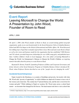 Event Report Leaving Microsoft to Change the World: a Presentation by John Wood, Founder of Room to Read