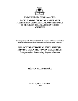 Universidad De Guayaquil Facultad De Ciencias Naturales Maestría En Ciencias Manejo Sustentable De Recursos Bioacuáticos Y Medio Ambiente