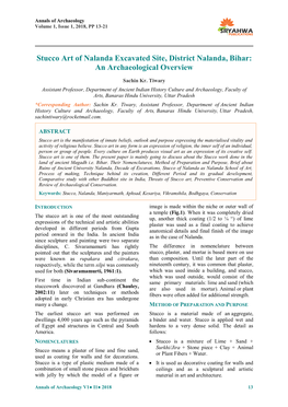 Stucco Art of Nalanda Excavated Site, District Nalanda, Bihar: an Archaeological Overview
