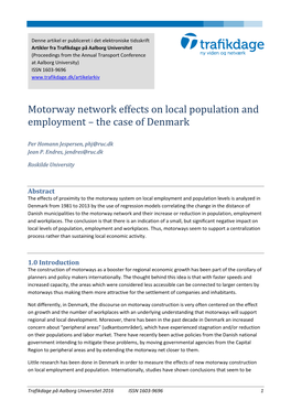 Motorway Network Effects on Local Population and Employment – the Case of Denmark