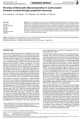 Diversity of Backusella (Mucoromycotina) in South-Eastern Australia Revealed Through Polyphasic Taxonomy