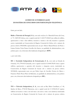 Acordo De Autorregulação Em Matéria De Concursos Com Participação Telefónica