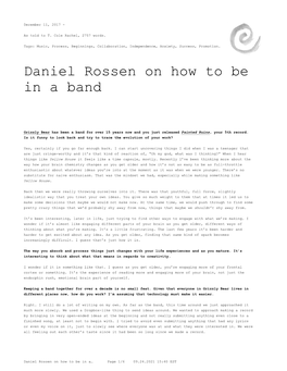 Daniel Rossen on How to Be in a Band