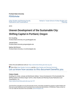 Uneven Development of the Sustainable City: Shifting Capital in Portland, Oregon