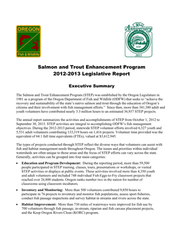Salmon and Trout Enhancement Program 2012-2013 Legislative Report