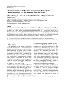 A Taxonomic Review of the Japanese Trichogramma (Hymenoptera: Trichogrammatidae) with Descriptions of Three New Species