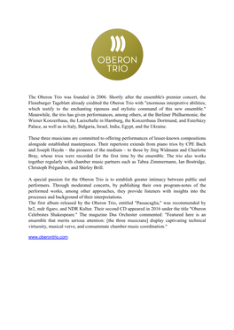 Oberon Trio Biography (En | Pdf)