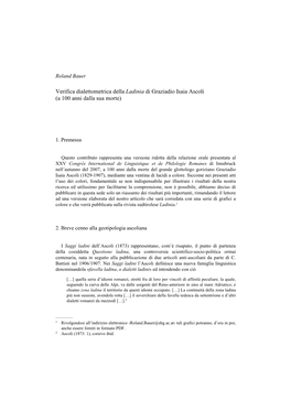 Verifica Dialettometrica Della Ladinia Di Graziadio Isaia Ascoli (A 100 Anni Dalla Sua Morte)