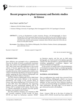 Recent Progress in Plant Taxonomy and Floristic Studies in Greece