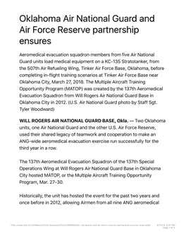 Oklahoma Air National Guard and Air Force Reserve Partnership Ensures