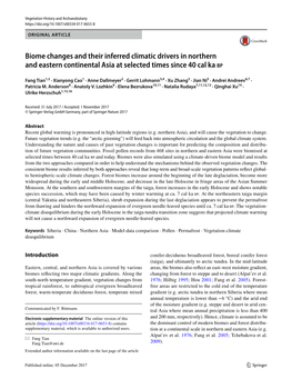 Biome Changes and Their Inferred Climatic Drivers in Northern and Eastern Continental Asia at Selected Times Since 40 Cal Ka Bp