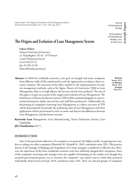 The Origins and Evolution of Lean Management System