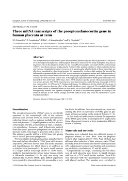 Three Mrna Transcripts of the Proopiomelanocortin Gene in Human Placenta at Term